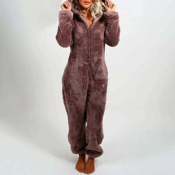 BKLD Women Casual Cute Bear Hooded Playsuit 2024 Autumn Winter Warm Velvet Jumpsuit Long Sleeve Romper Women Jumpsuits Clothes