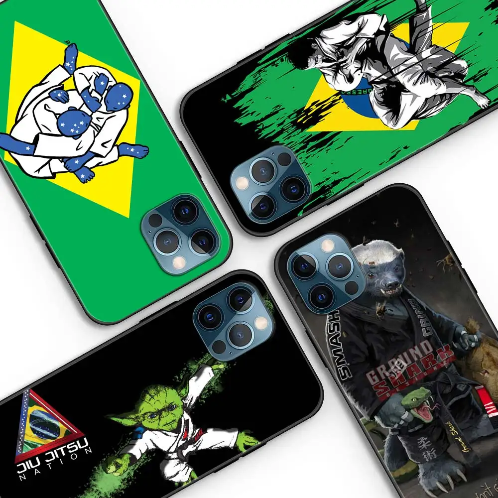 Phone Case for iPhone 15 14 13 12 11 Pro Max Plus XR XS 12 Mini Silicone Bumper Black Cover BJJ Brazilian Jiu Jitsu