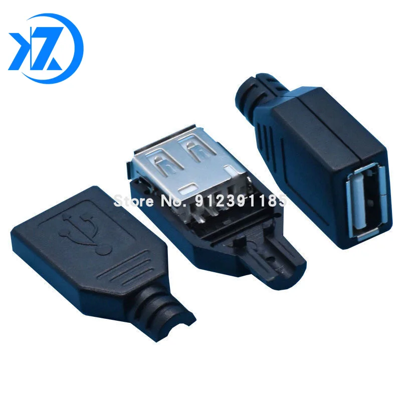 DIY 10pcs Type A Female USB 4 Pin Plug Socket Connector With Black Plastic Cover USB 2.0 Connect Adapter PCB SDA Data Cable Line