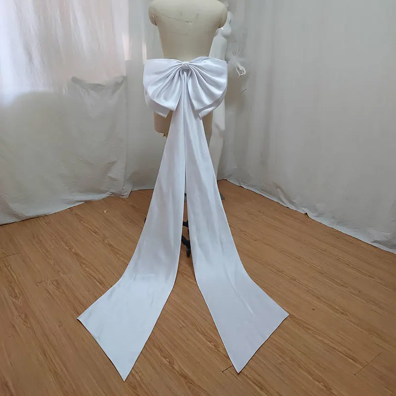 

Mingli Tengda Double Bow With Long Train Seperate Satin Bow Wedding Big Knots Removeable Bride Dresses Satin Knots Custom Made