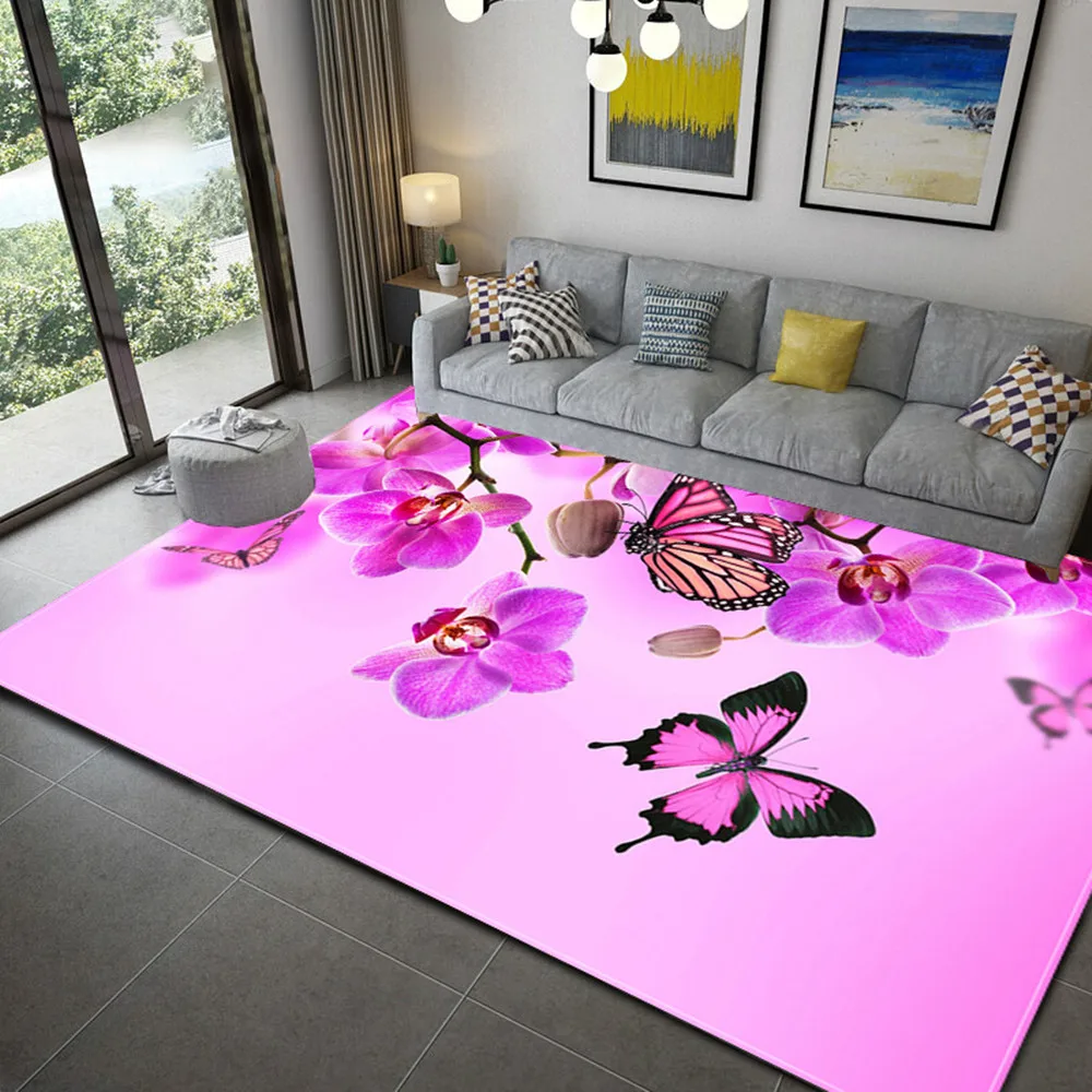 Pink Butterfly Pattern Carpets For Living Room Bedroom Decorate Mat 3D Printing Kids Room Play Area Rugs Coffee Table Floor Rug