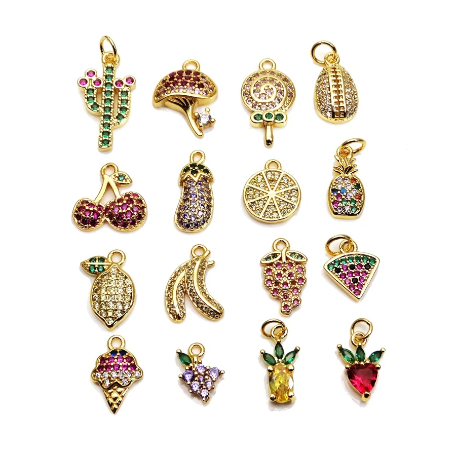 Popular wholesale small pendant Fruit candy charms glossy copper gold-plated pendant DIY bracelet necklace anklet accessories