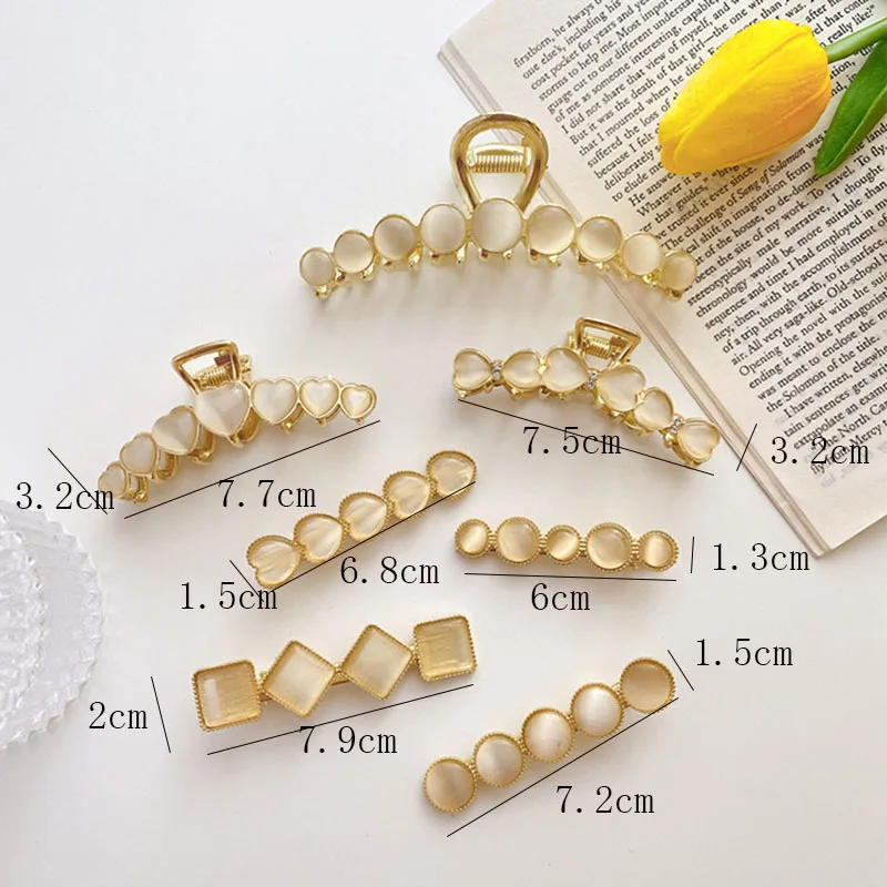 2021 Baru Wanita Elegan Emas Cinta Opal Geometris Logam Cakar Rambut Antik Klip Rambut Ikat Kepala Jepit Rambut Rambut Kepiting Aksesoris Rambut