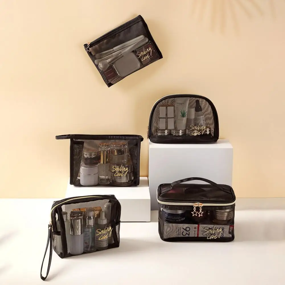 Storage Pouch Large Capacity Wear Resistant Polyester Cosmetic Organizer Mesh Bag for Home