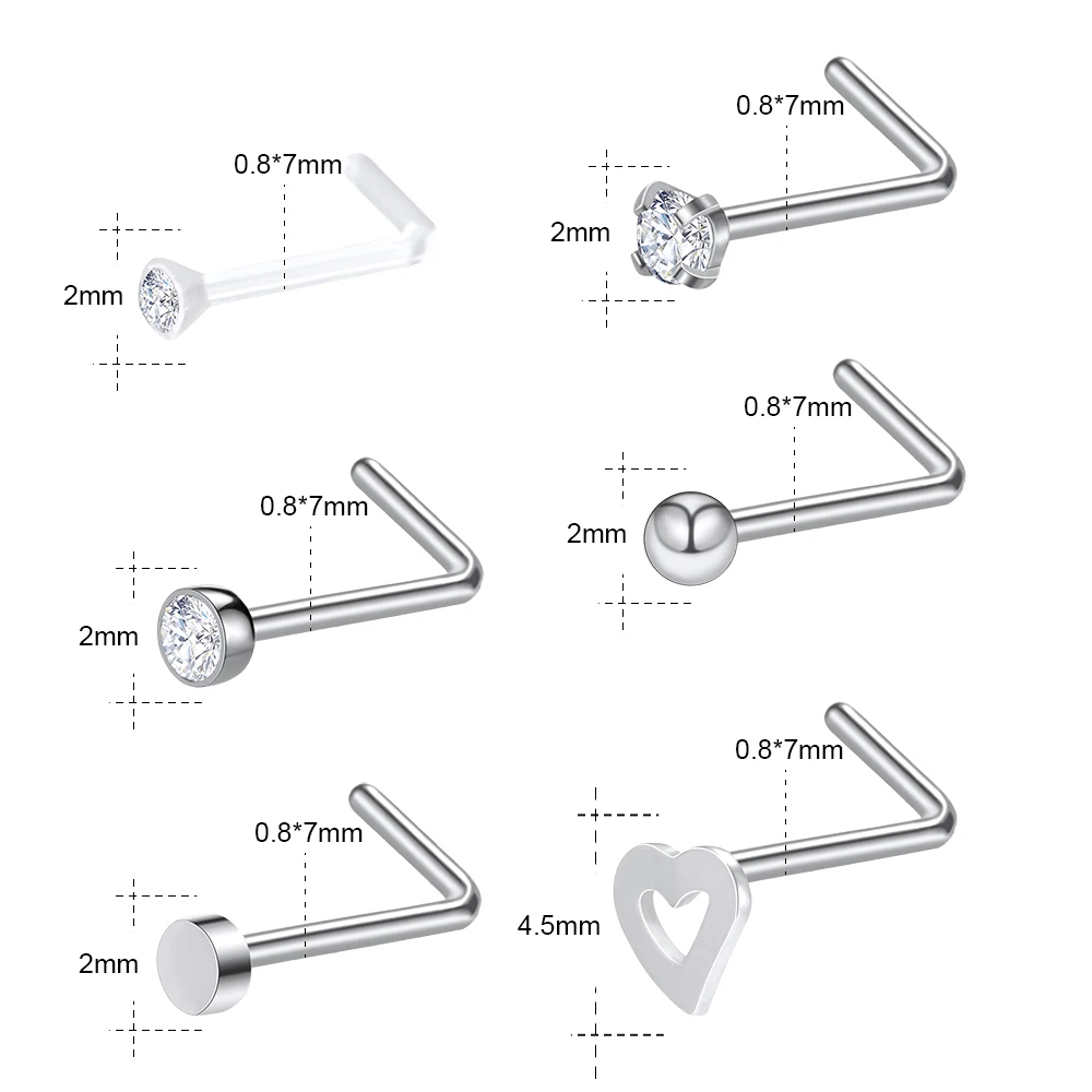 ZS 6PCS Mode Nase Septum Piercing Bolzen Set 18G Edelstahl Nase Septum Bolzen Körper Piercing Schmuck für Nase Piercing – Detail 2