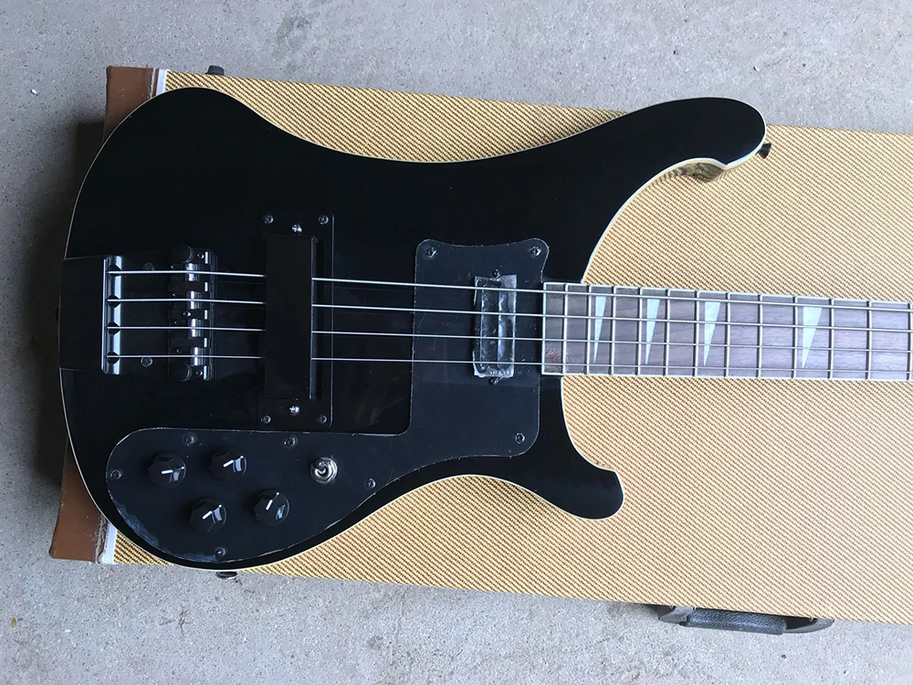 4 Strings Black Electric Bass Guitar with Black Pickguard/Hardware,Rosewood Fretboard,Providing Customized Service