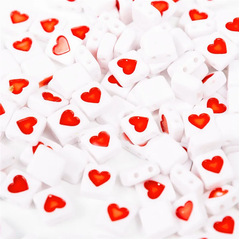 New Square Acrylic Red Heart Beads 1900pcs 2 Holes 4*9mm Flat Plastic Jewelry Bracelet Necklace Spacer Material Ornamets