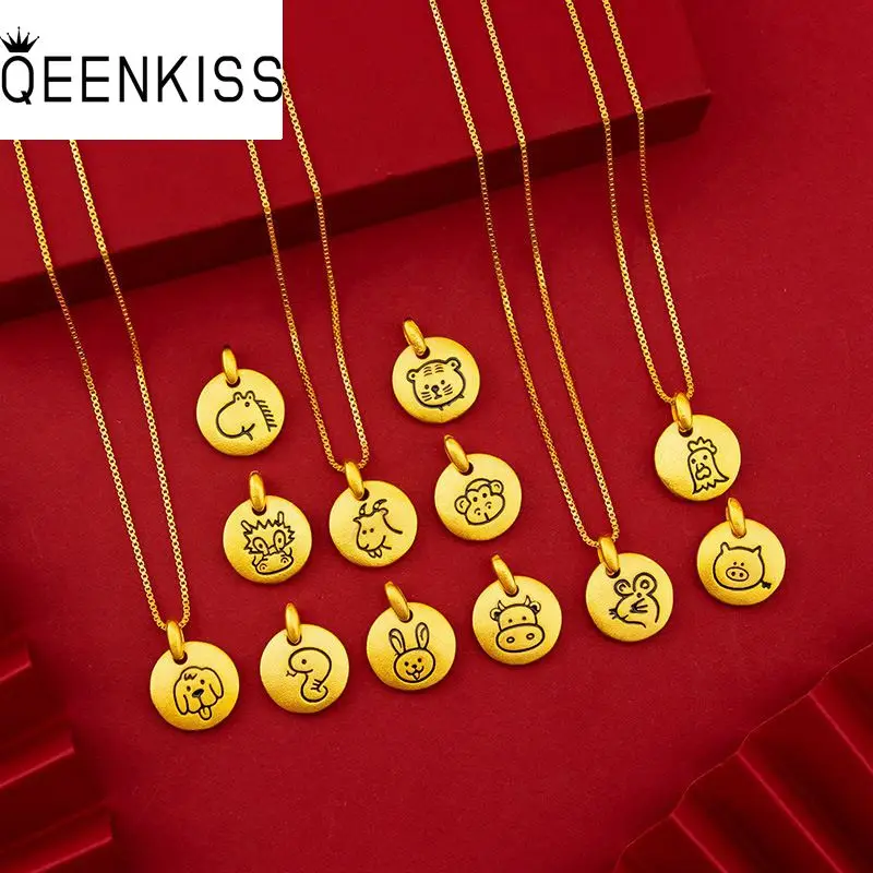 

QEENKISS PT514 Fine Jewelry Wholesale Fashion Woman Mother Birthday Wedding Gift Zodiac Sign 24KT Gold Pendant Charm NO CHAIN