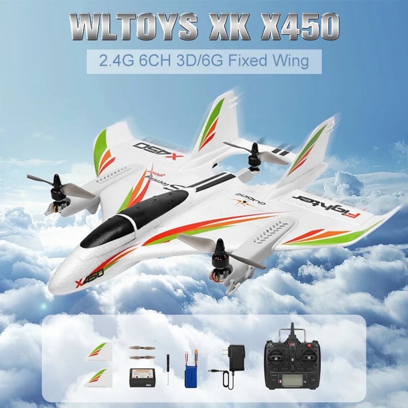 WLtoys XK X450 2.4G 6CH 3D/6G RC Airplane Brushless Vertical Takeoff LED RC Glider Fixed Wing RC Aircraft RTF RC Toy for Kid