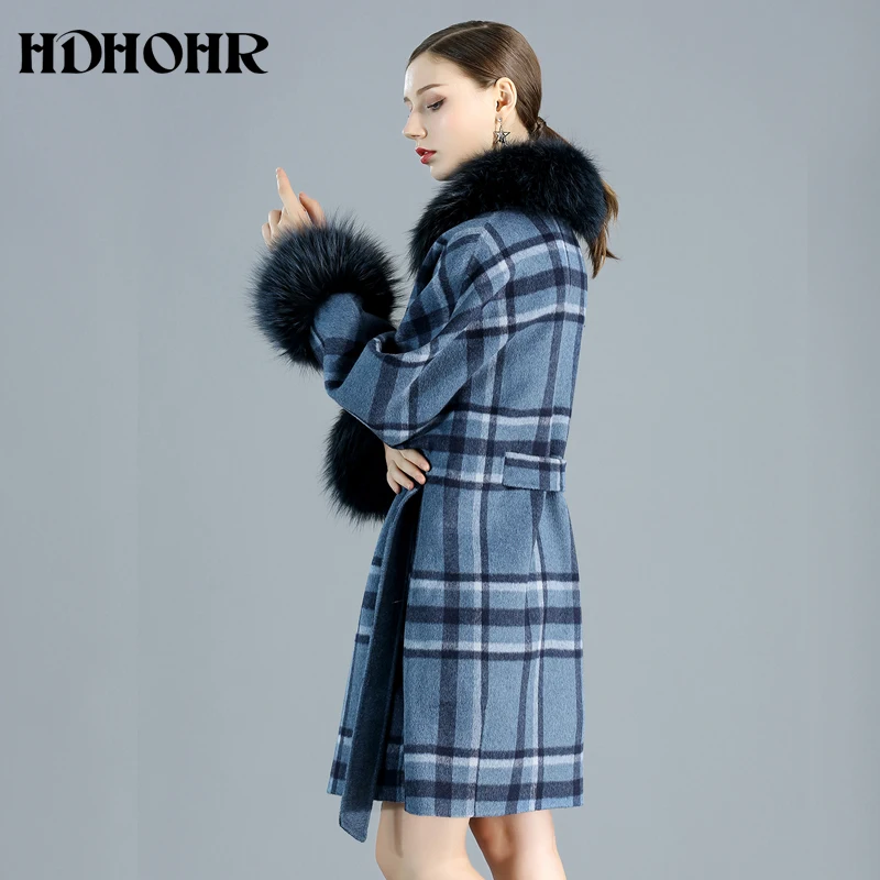 HDHOHR 2024 Hot Sale Cashmere Coat Women Winter Natural Real Fox Fur Jacket luxurious Genuine Fox Fur Coats Female