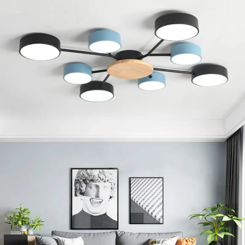 

Arrival Modern LED Chandelier With Round Gray Metal Lampshades For Living Room Nordic Ceiling Mounted Bedroom Lustre