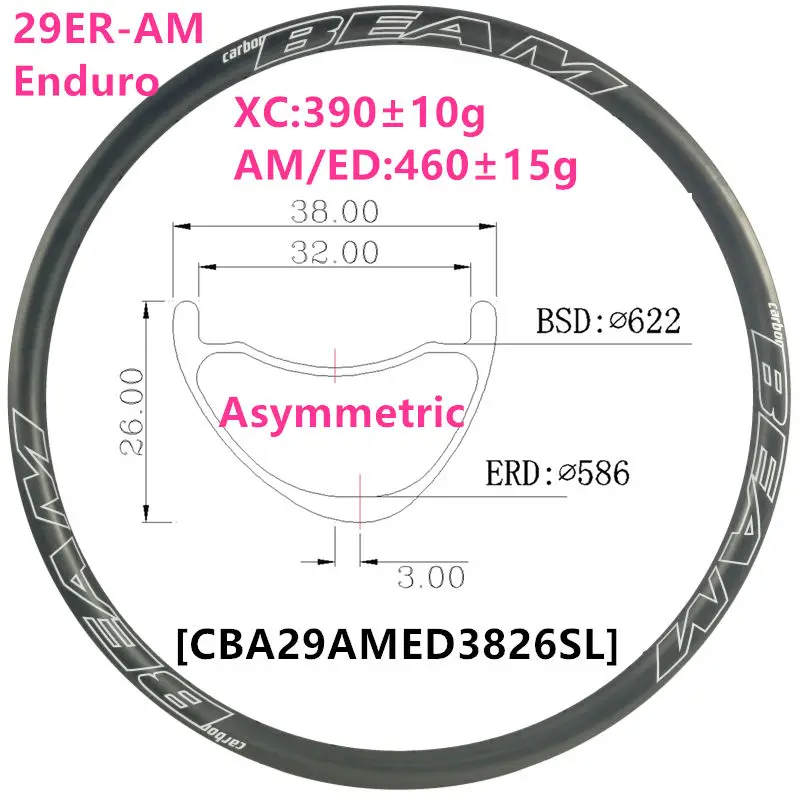 

[CBA29AMED3826SL] Only 400g AM/E-Bike 38x26mm internal 32mm 29er Carbon rim Mountain 29er carbon mtb rims