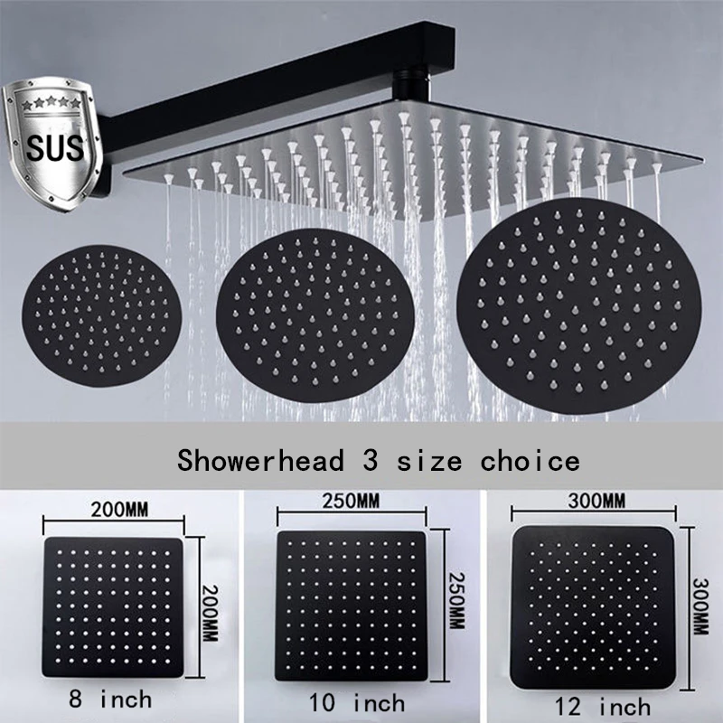 Rainfall Shower Head Stainless Steel Ultra-thin  Black Showerheads Rain Shower Square shower head