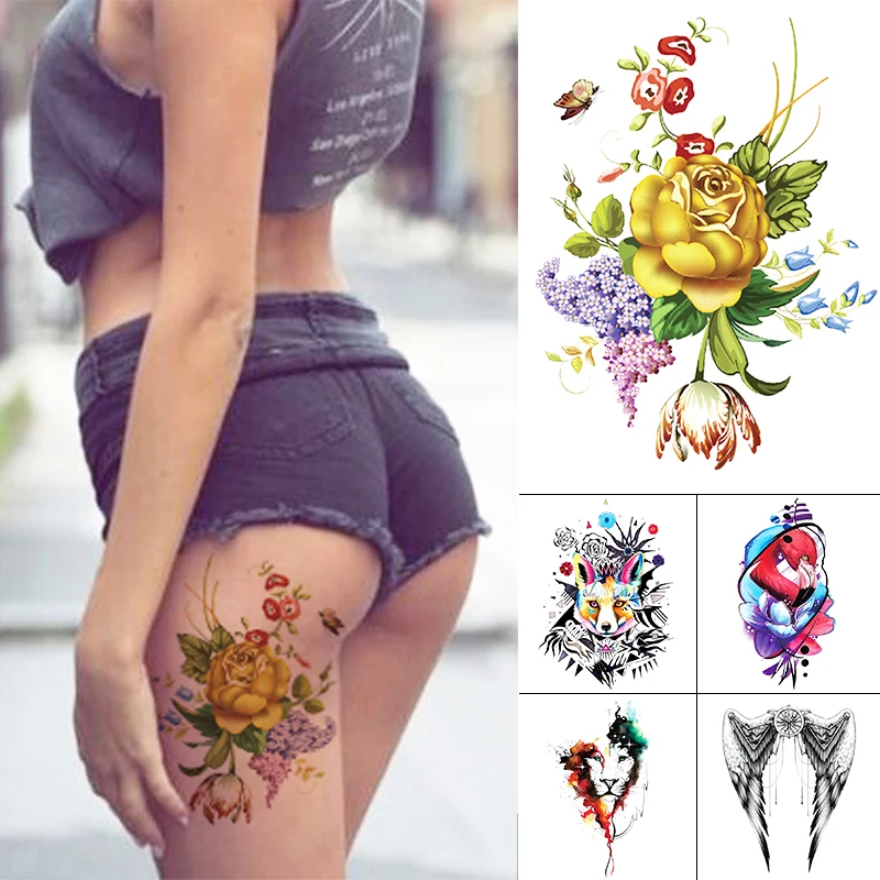 

1PCS Temporary Tattoo Sticker Flower Fox Parrot Totem Large Arm For Men Women Body Art Sticker