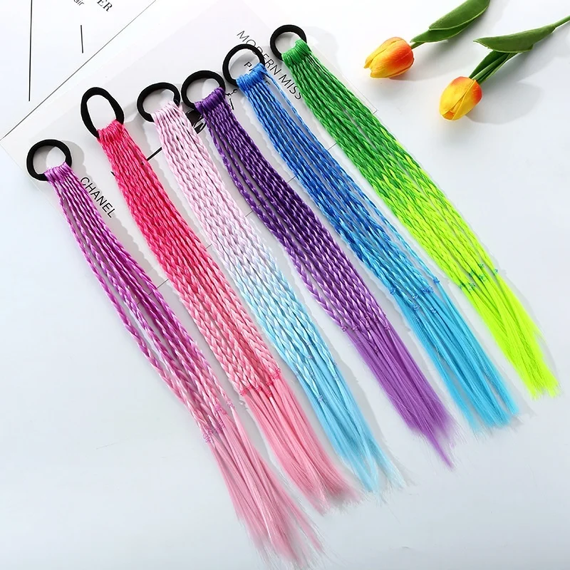 1 PCS New Girls Colorful Wigs Ponytail Kids Hair Accessories Head Band Hair Ornament Headbands Rubber Bands Beauty Hair Bands