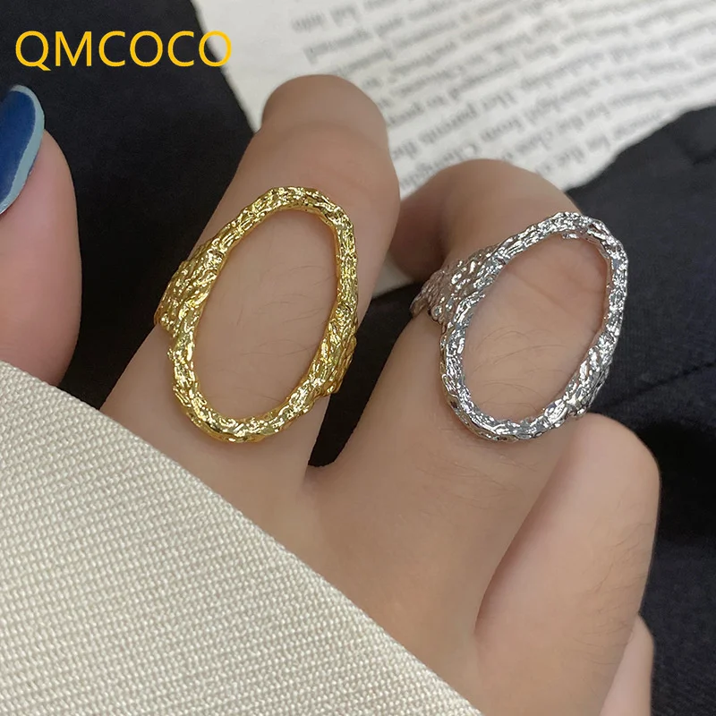 

QMCOCO Simple Personality Hollow Out Ring Woman Creative Open Adjustable Silver Color Ring Exquisite Jewelry Party Gifts