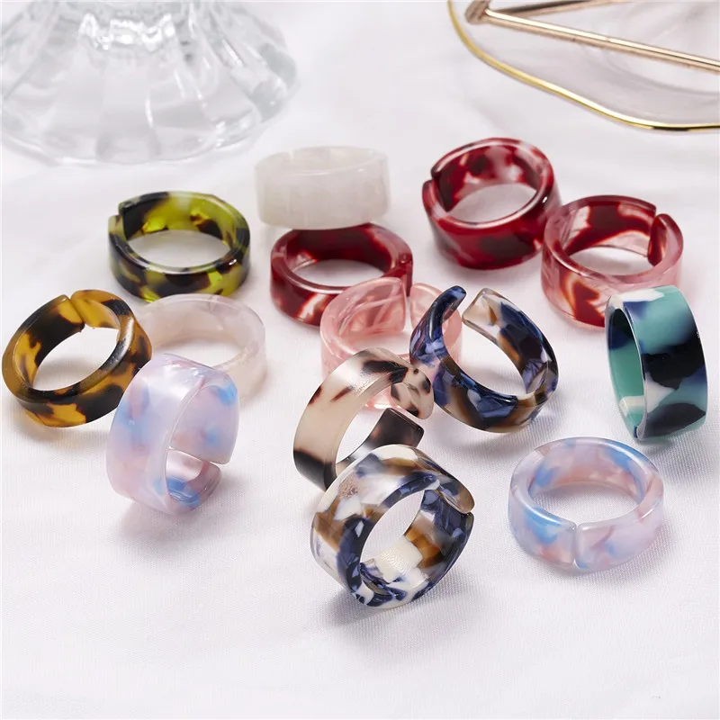 5Pcs 7Pcs Set New Ins Colorful Transparent Resin Acrylic  Geometric Irregular Square Rings Sets For Women Girls Travel Jewelry