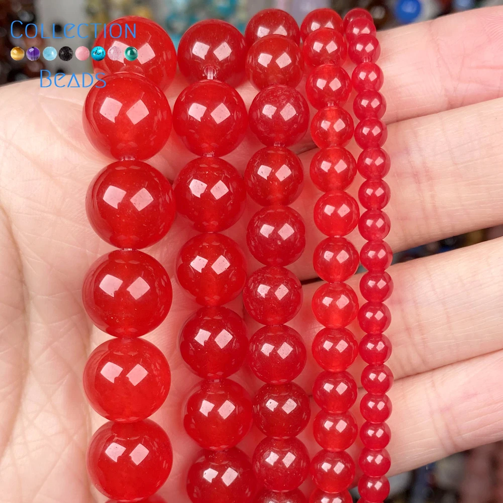 Natural Stone Red Jades Chalcedony Loose Spacer Round Bead For Jewelry Making 4MM-12MM DIY Bracelets Accessories Wholesale 15\