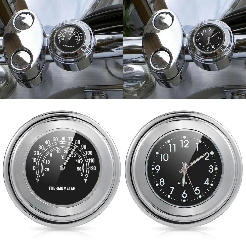 1 PC 22-25mm Motorcycle Handlebar Clock Thermometer Waterproof Dial Handlebar Mount