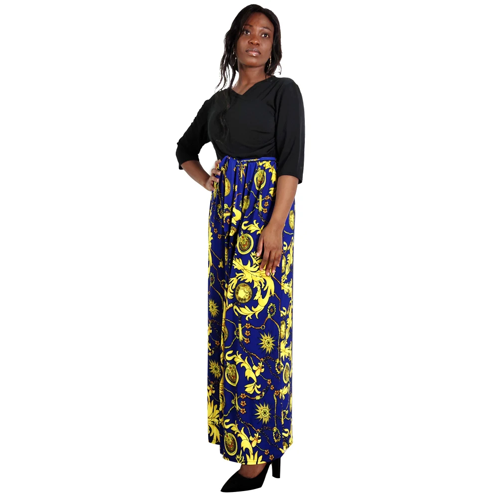 Elegant Retro Print Party Dress Women Spring Autumn Fashion V-Neck Half Sleeve A-Line Maxi Dresses Lady Casual African Veatidos