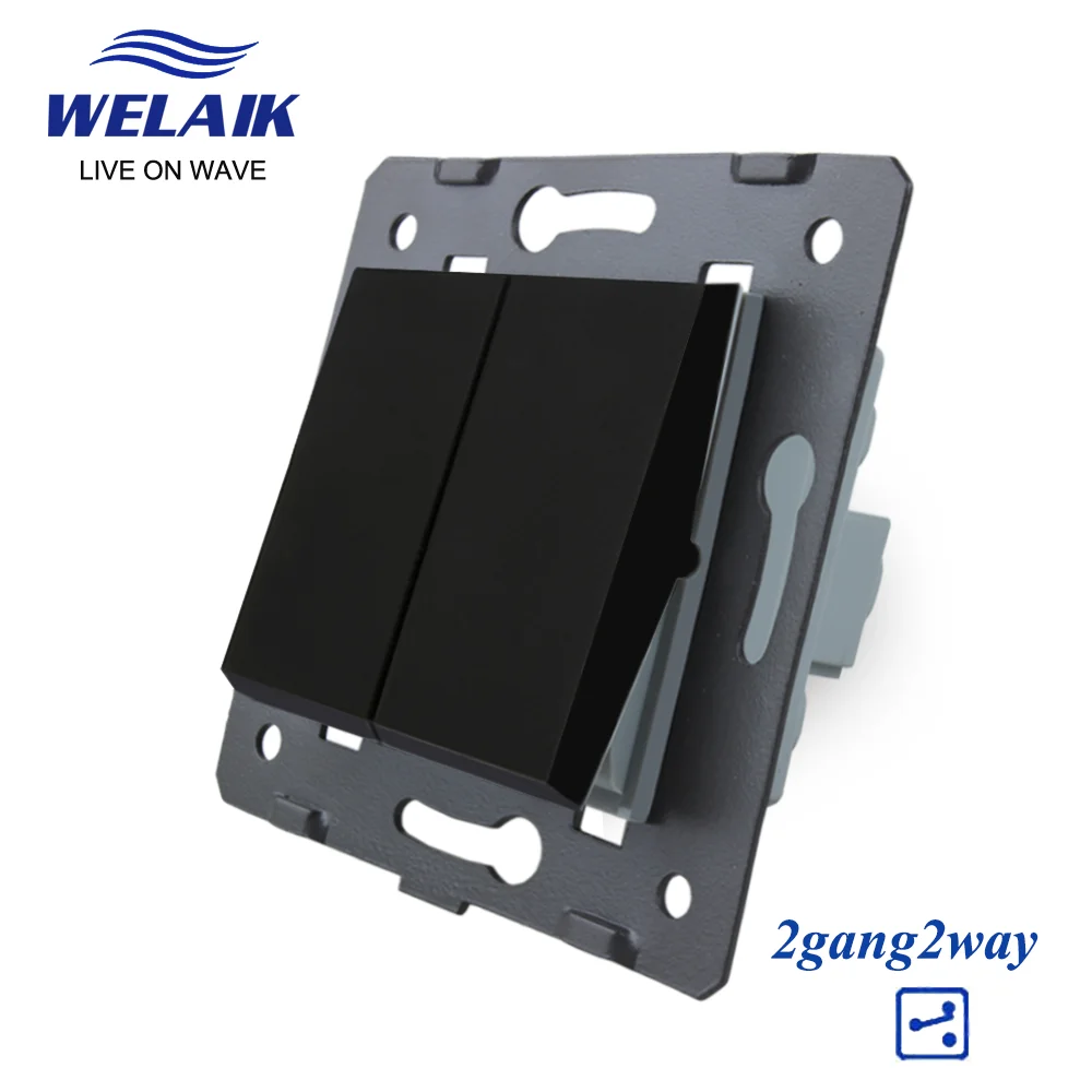 WELAIK EU Stairs Push Button 2Gang2Way Light Wall Switch DIY Parts Crystal-Glass-Panel AC250V A722W