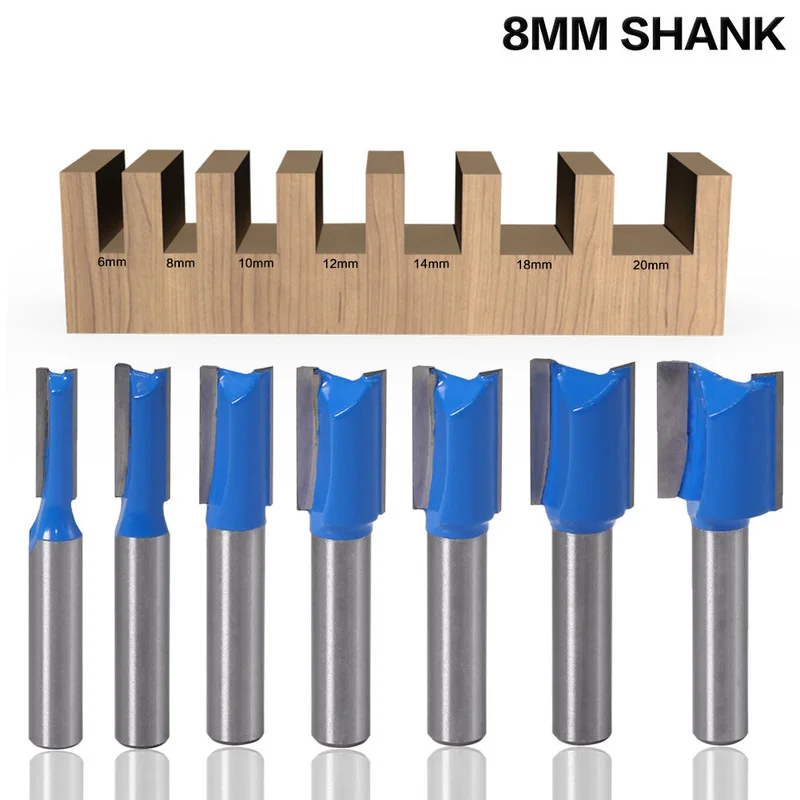 1PC 8mm Shank Slotted Straight Woodworking Router Bit Wood Cutter Cutting Diameter Carpenter Milling Cutter Woodworking Tool