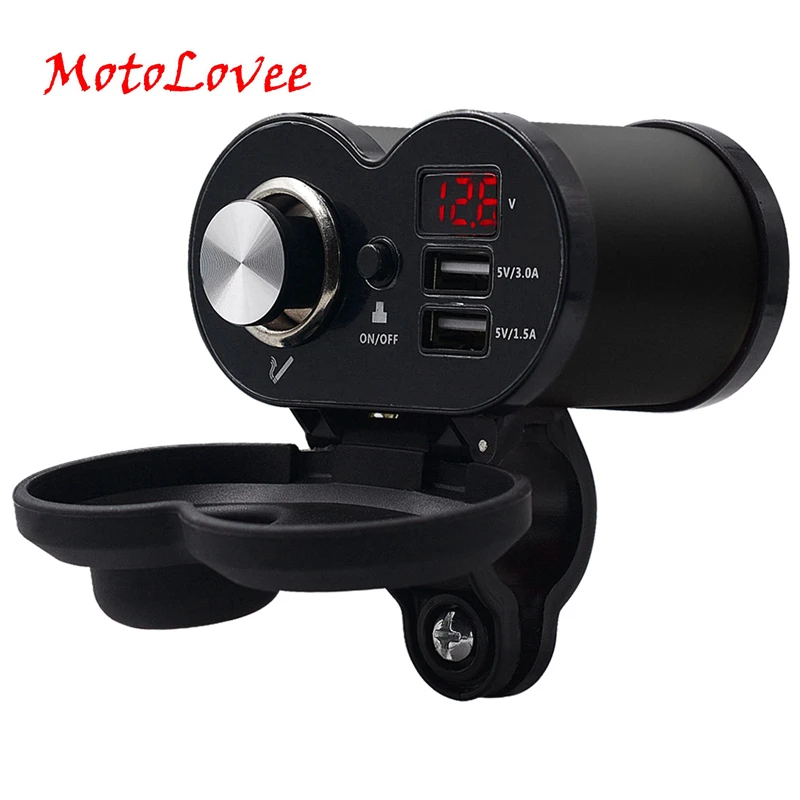 

MotoLovee Motorcycle USB Charger Phone 12V/24V Cigar Lighter Socket Dual USB QC 3.0 moto charger LED Voltmeter Waterproof 5.0