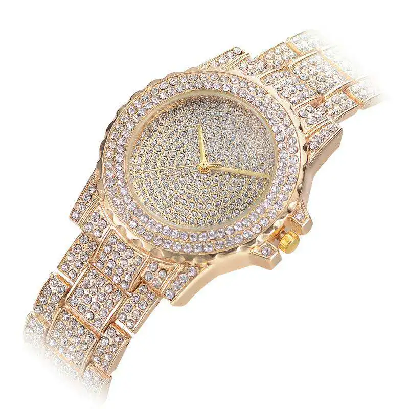 Iced Out Watches Luxury Date Quartz Wrist Watches With Micropave CZ Stainless Steel Watch For Women Men Jewelry