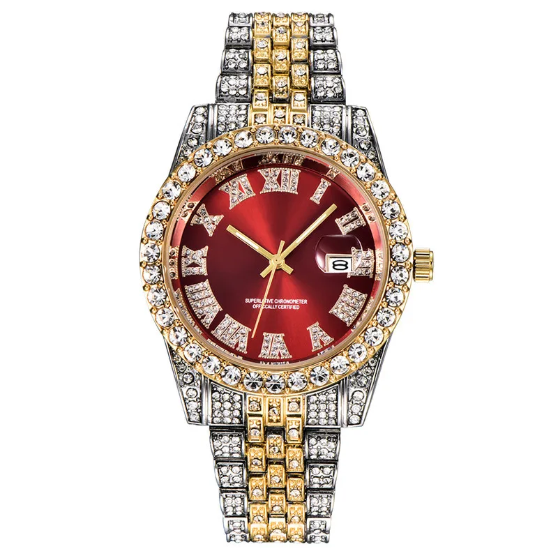 ALLICEONYOU New Gold Silver Color Cubic Zirconia Watches Hip Hop Fashion High Quality Stone Bracelet Stainless Steel For Gift