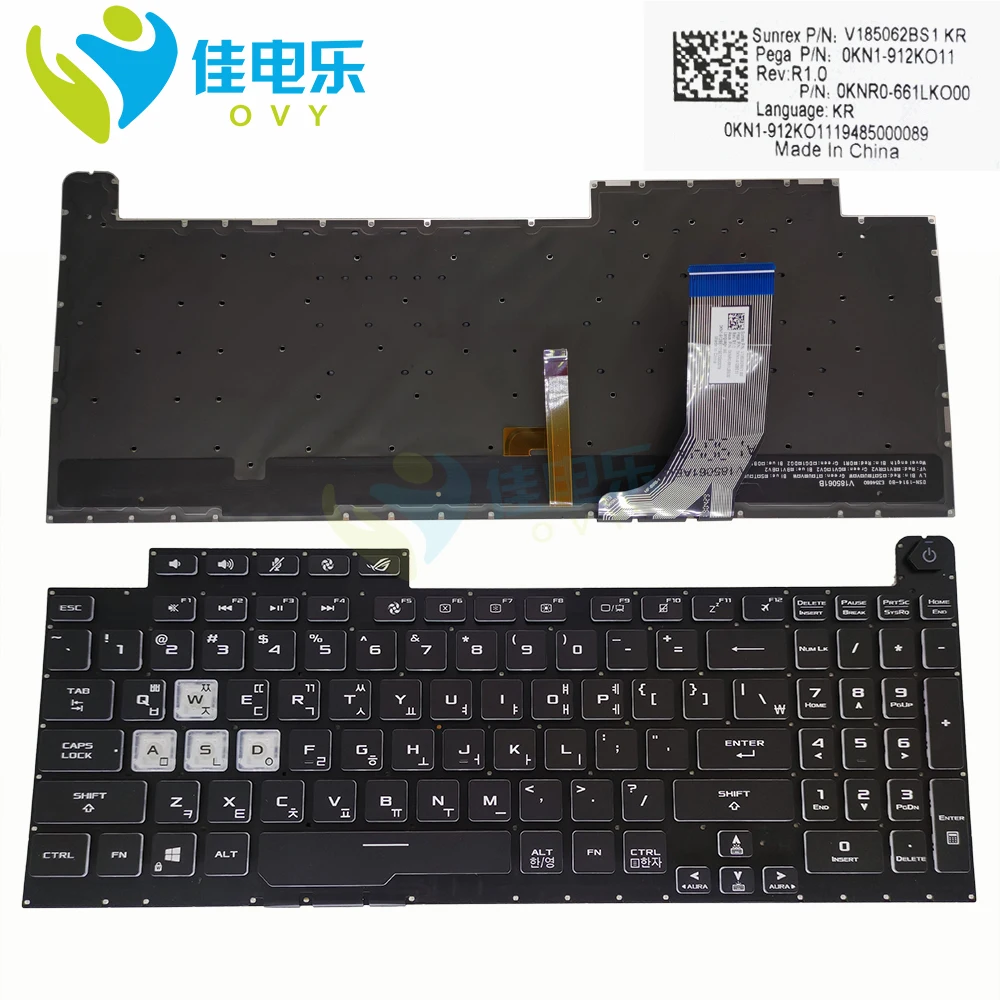 لوحات مفاتيح بديلة KR كورية RGB لـ ASUS ROG STRIX SCAR III G731 GU G731GT لوحة مفاتيح زرقاء فاتحة جديدة V185062BS1 0KNR0 661SKO00 #5