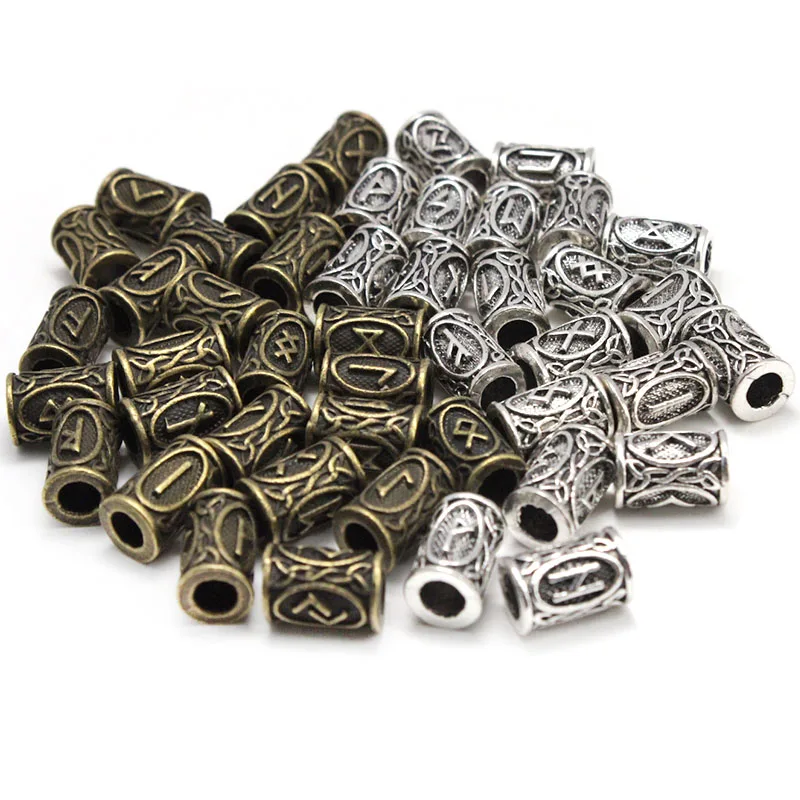 24pcs/Set Viking Rune Beads Metal Tube Spacer Beads Hair Braid Beard Dreadlock Beads Knife Beads Pendant for DIY Jewelry Making