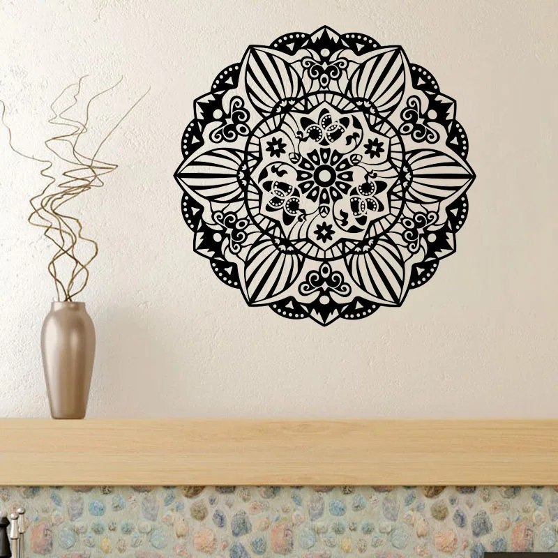 

WJWY Flowers Mandalas Wall Stickers Pattern Design Removable Vinyl Wall Decals Sticker Indian Style Art Mural Home Decor