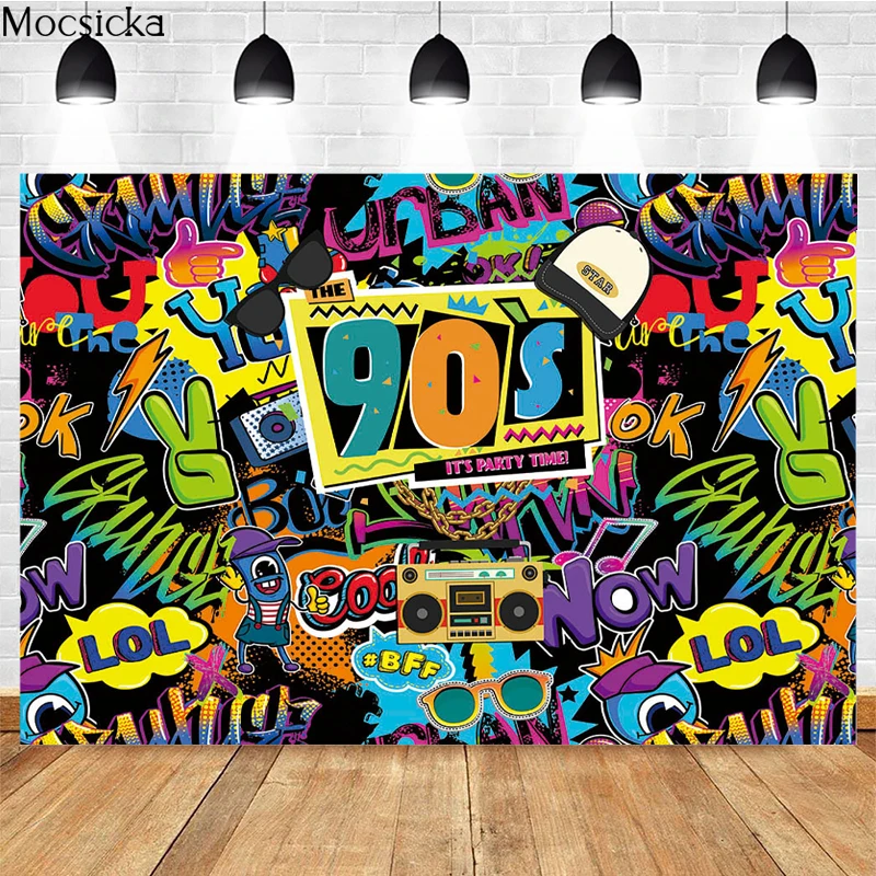 80s 90s Party Photo Background Hip-Hop Graffiti Backdrop for Photography Music 90th Themed Party Background Portrait Banner