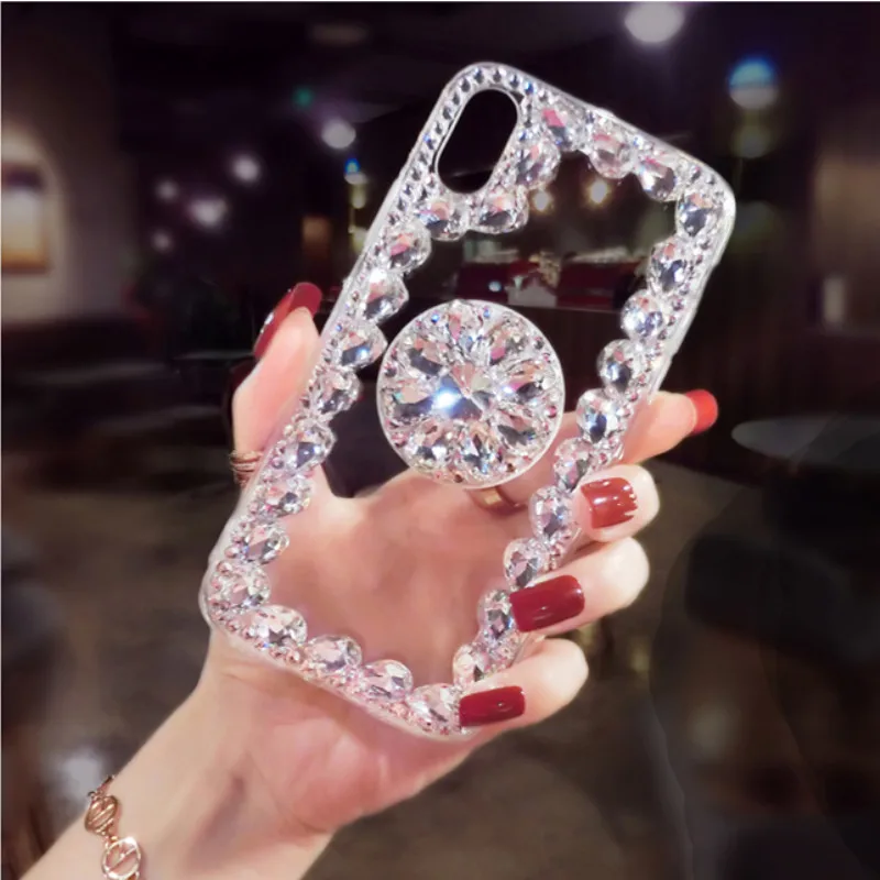 

Diamond Airbag Bracket Stand Case, Bling Stone Case for iPhone 15, 14 Plus, 11 Pro, 12, 13 Mini, 15Pro Max, XS MAX, XR, 7, 8Plus