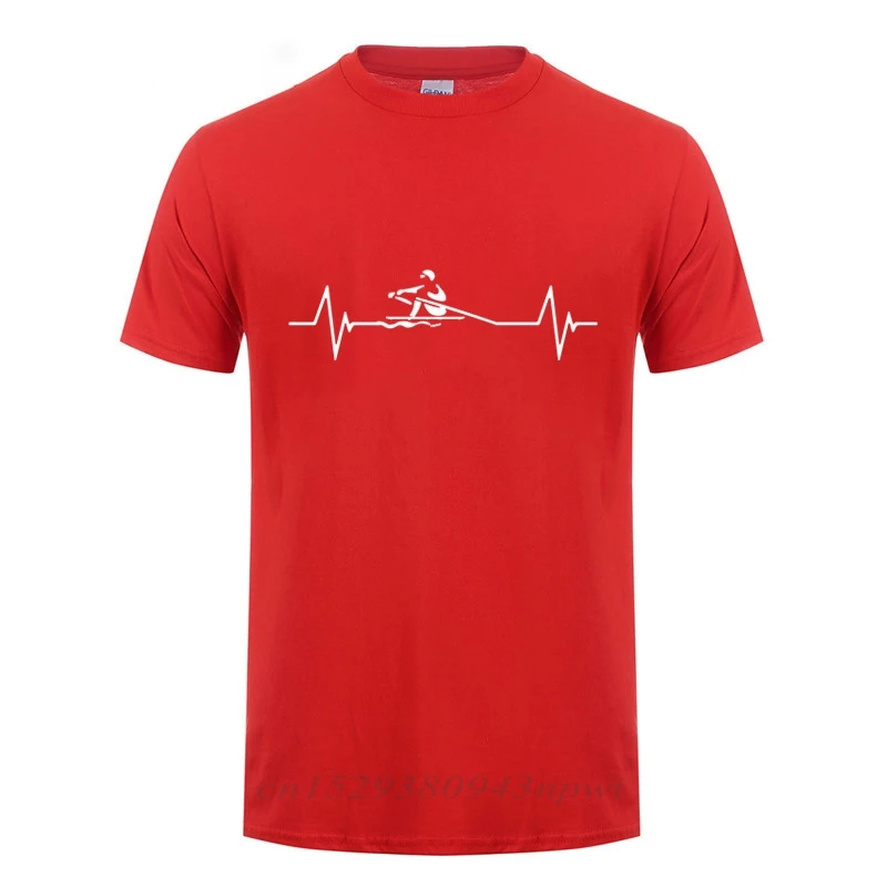 Heartbeat Of Rowing T-Shirt Men Male Fashion Short Sleeve Kayaking T Shirt Round Neck Cotton Funny Canoeing Tshirt Summer Tops