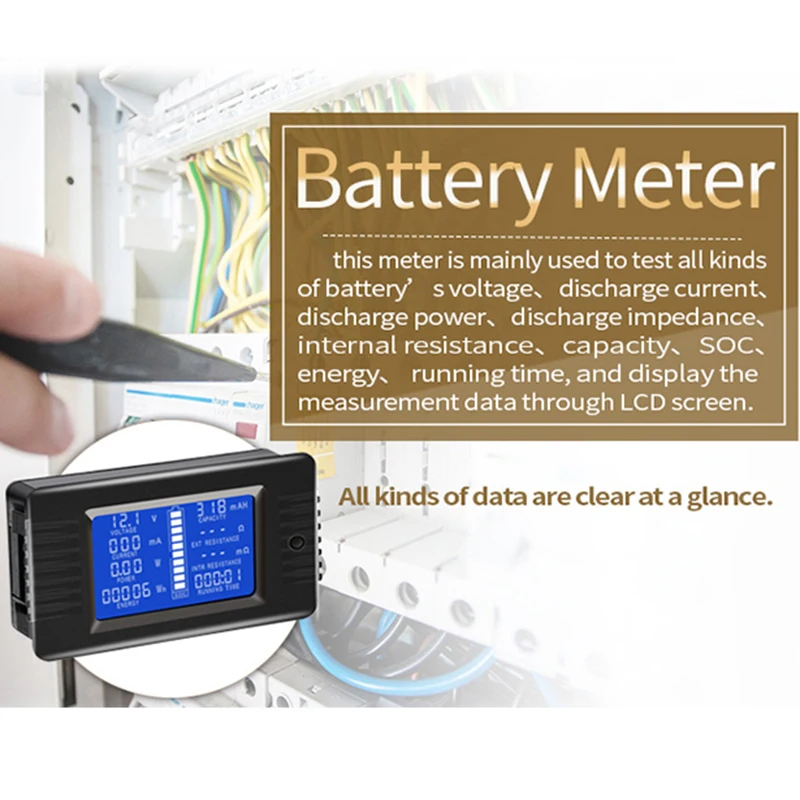 PZEM DC 0-200V 100A/300A 9 in 1 LCD Digital Display Multimeter Battery Monitor Power Energy Impedance Resistance Voltmeter 24-96