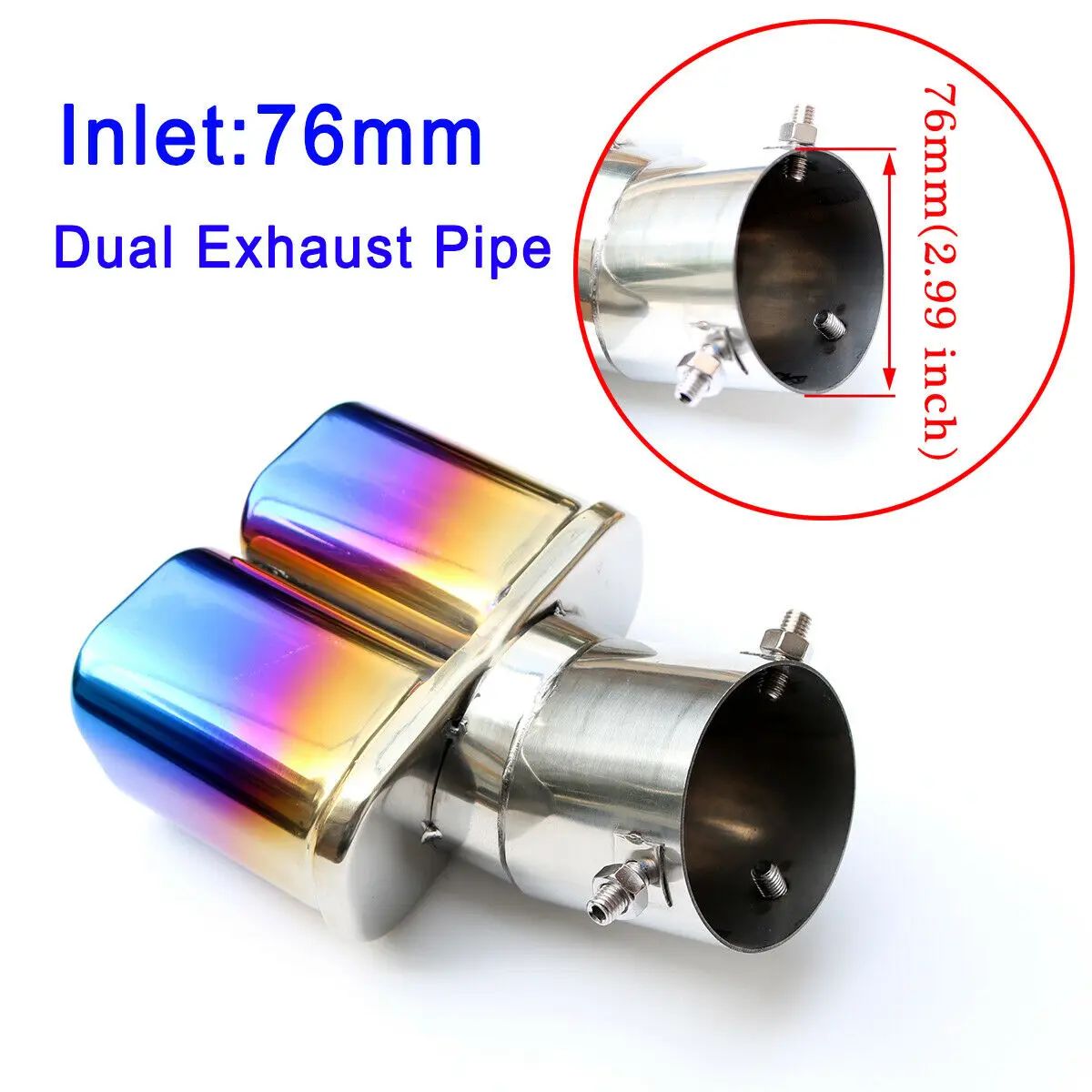 Universal Car Tailpipe Exhaust Rear Muffler Cover 3 Inch 76mm Inlet Dual Outlet Stainless Steel Accessories Decoration