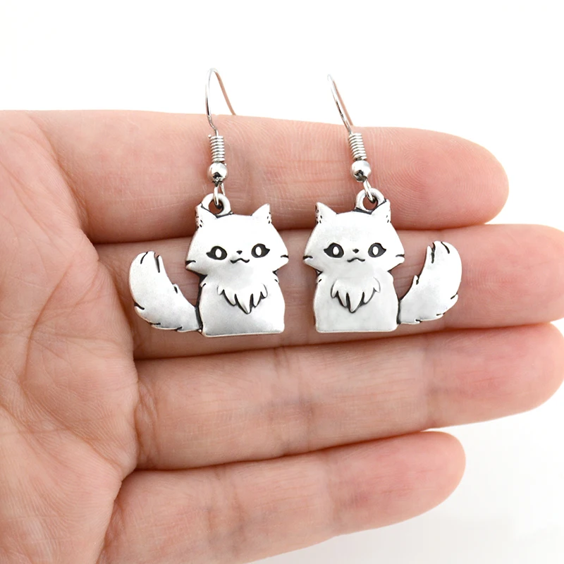 

10 Pair Vintage Silver Color Funny Cat Charm Drop Dangle Earrings For Women Fashion Animal Jewelry Girls Gift 2020 Bulk In lots