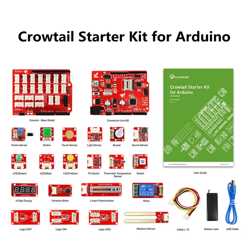 Elecrow Upgraded Electronic Component DIY Kit Crowtail Starter Kit Programing Learning Kit for Arduino Beginner with 22 Lessons