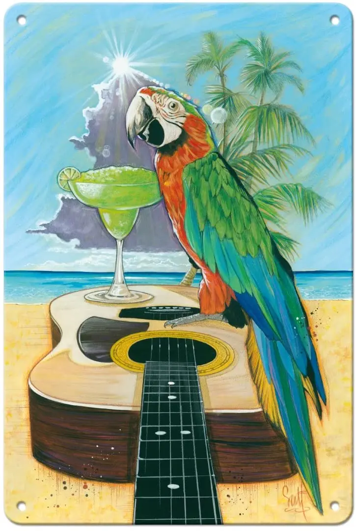 Pacifica Island Art Macaw-garita - Great Green Macaw with Margarita - from an Original Color Painting by Scott Westmoreland