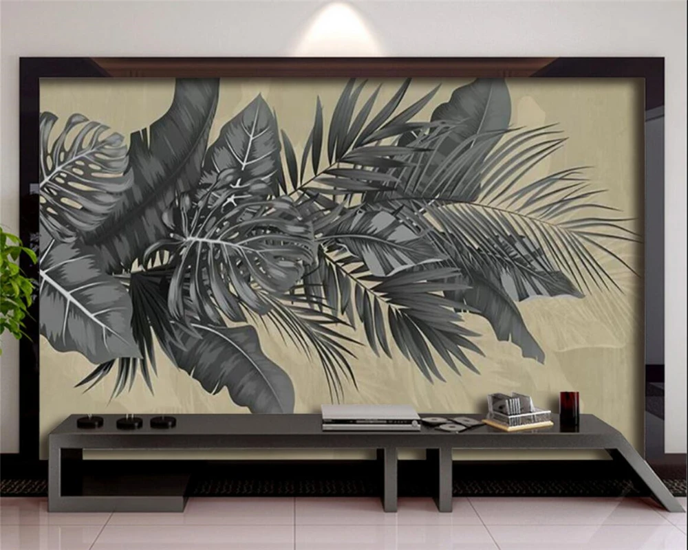 custom wallpaper mural tapestry hand-painted Nordic tropical plant leaves retro Bedroom living room background wall 3d wallpaper