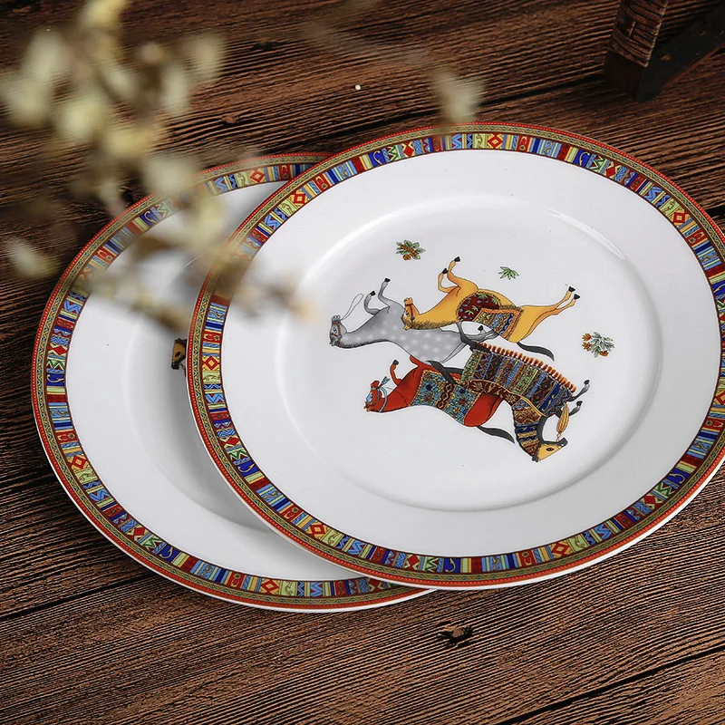 Horse Design Bone China Plate Tableware Dinner Salad Plate 8inch 10inch No Logo