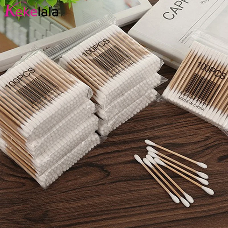 Kekelala 500Pcs/Lot Wooden Cotton Swabs Double Head Micro Wood Sticks Rob Brushes Eyelash Extension Glue Cleaning Removing Tools