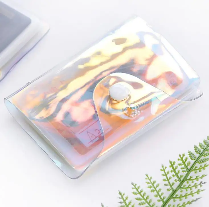 

Transparent Change Purse With Snap Fastener Laser Plastics 20 Seat Credit Card Holders Dustproof Cards Case SN200