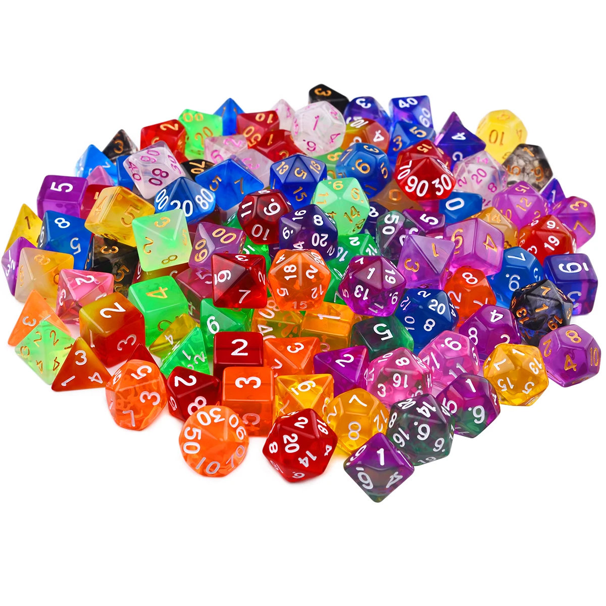 DND Polyhedral 7-Die Semi-transparent Dice Complete Set of D4 D6 D8 D10 D% D12 D20 for TRPG