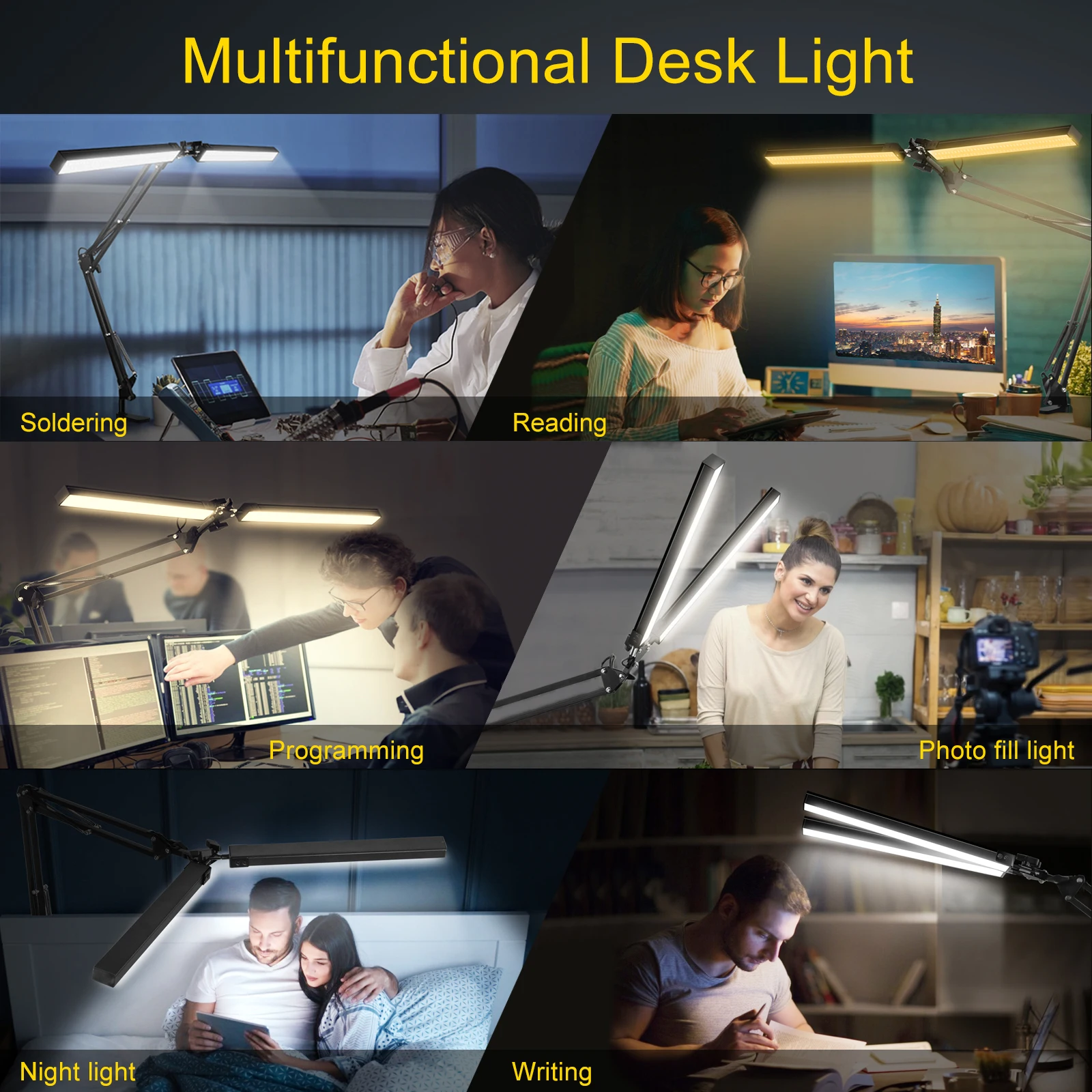 NEWACALOX lampu meja baca, EU/US 12V dengan 160 buah lampu LED 24W lampu dalam ruangan penjepit lampu lipat untuk kantor/belajar/kerja