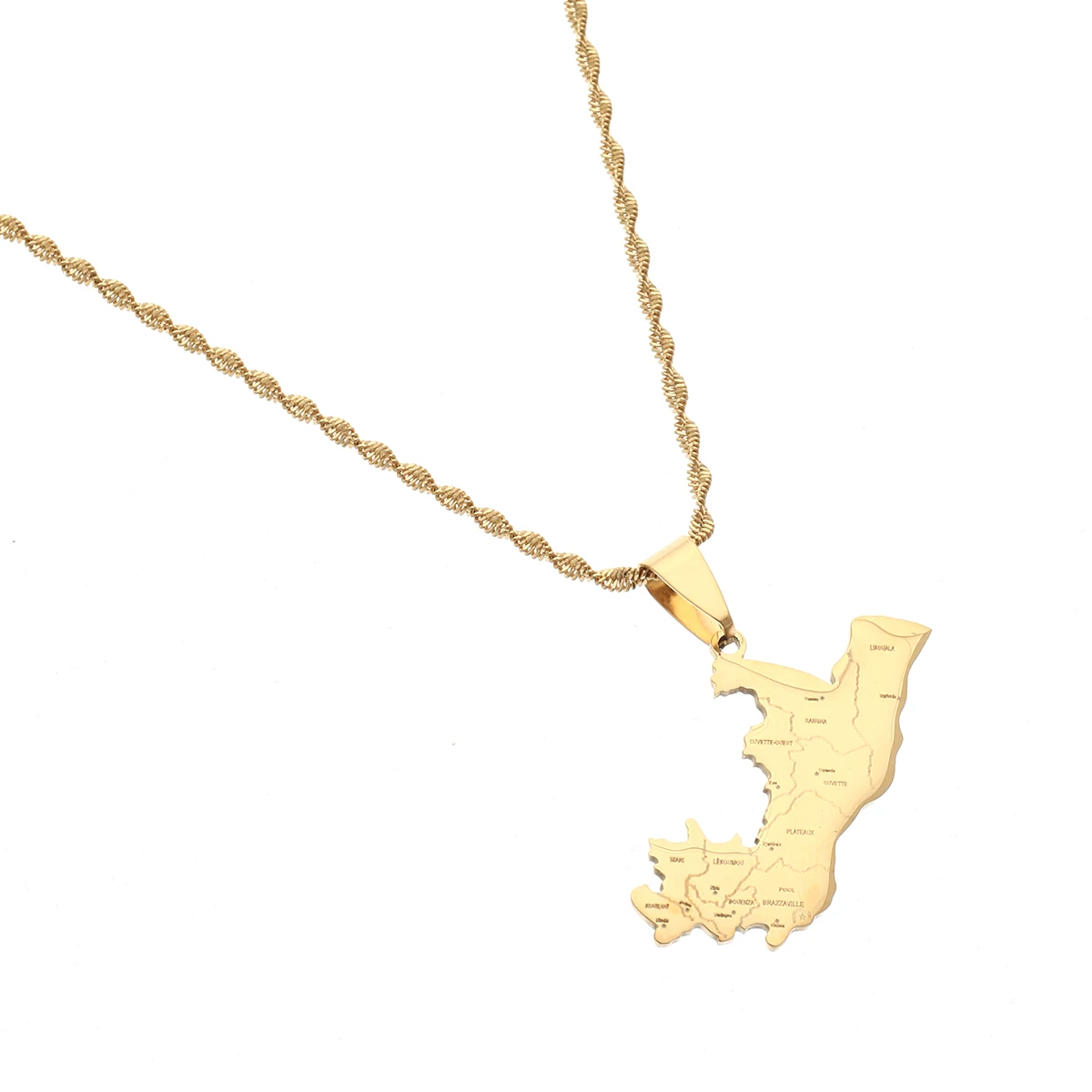 Trendy Ethnic Silver Gold Color Congo Map Pendant Necklaces Women  Brazzaville Ornament Jewelry