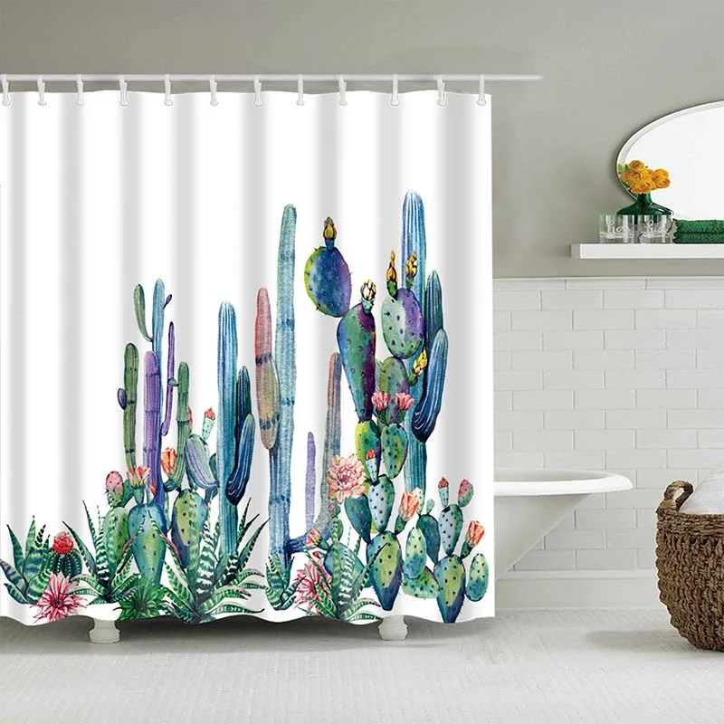 Tropical Cactus Shower Curtain Polyester Fabric Bath Curtain For The Bathroom Decoration Multi-Size Printed Bathroom Accessories