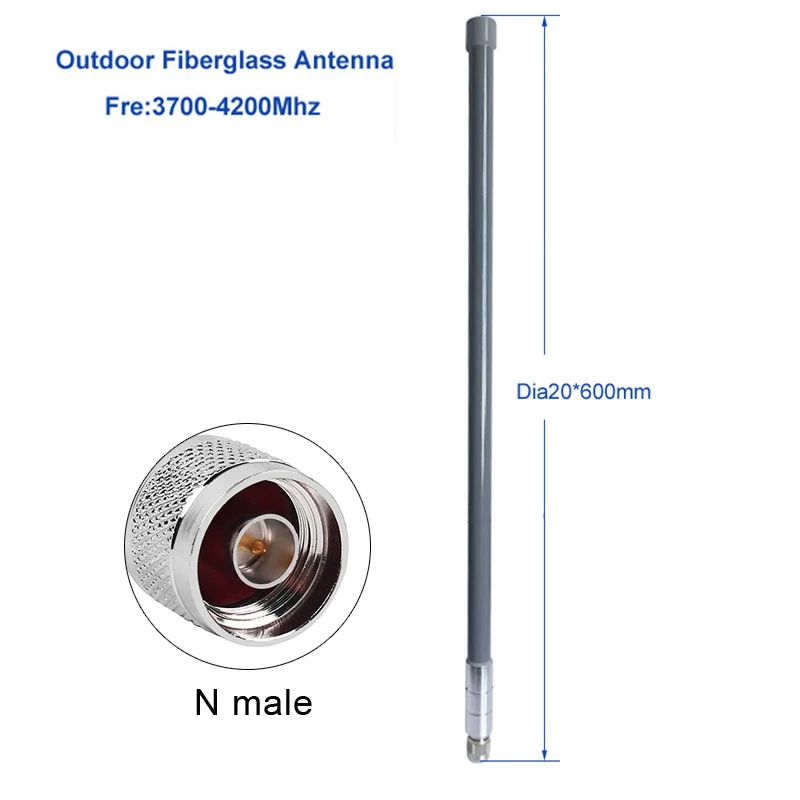 

5G Outdoor Waterproof Omnidirectional Fiberglass Antenna 10dBI 3700-4200Mhz N Male Connector