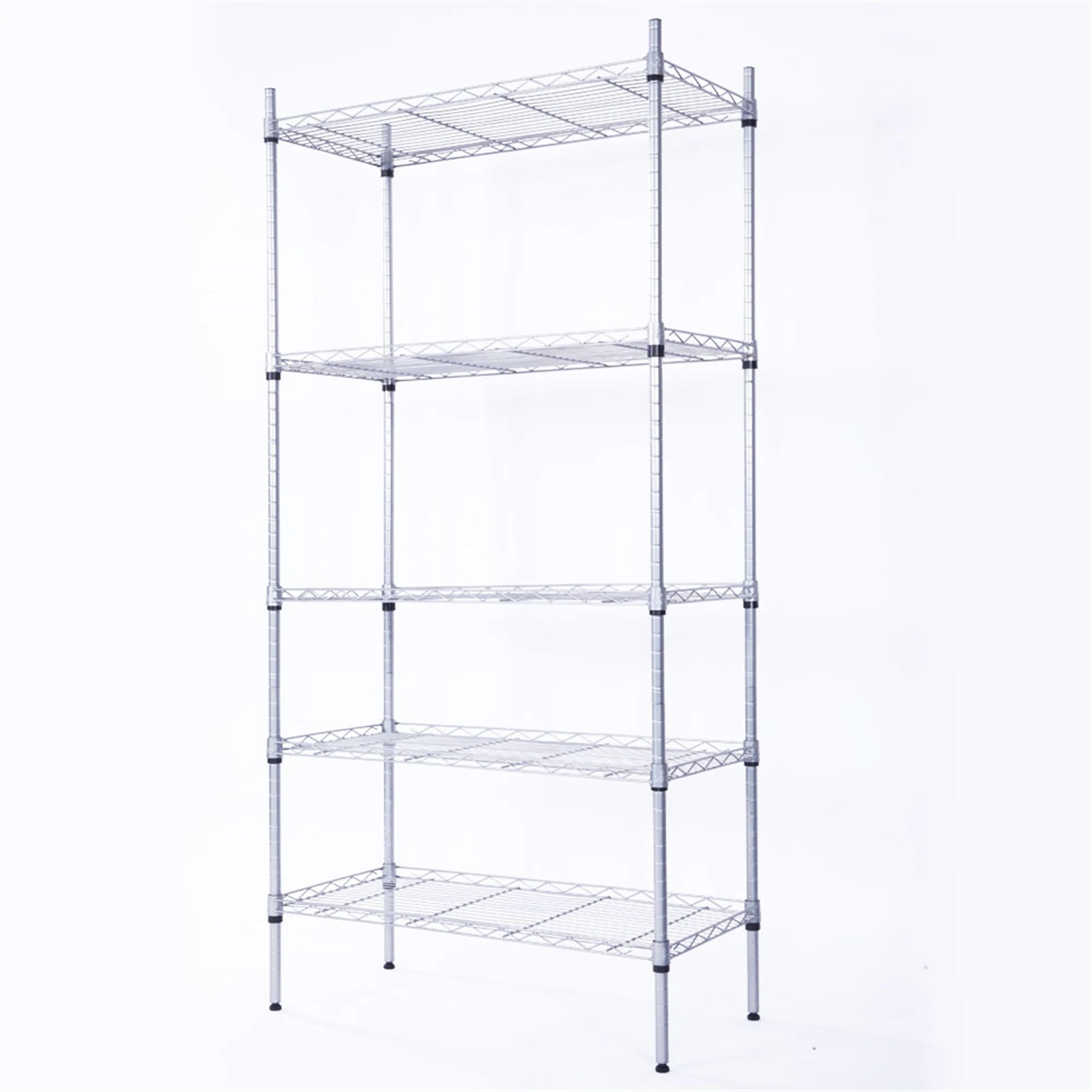 Metal Assembly 5-Shelf Storage Rack Rectangle Carbon Steel Silver Gray[US-Stock]